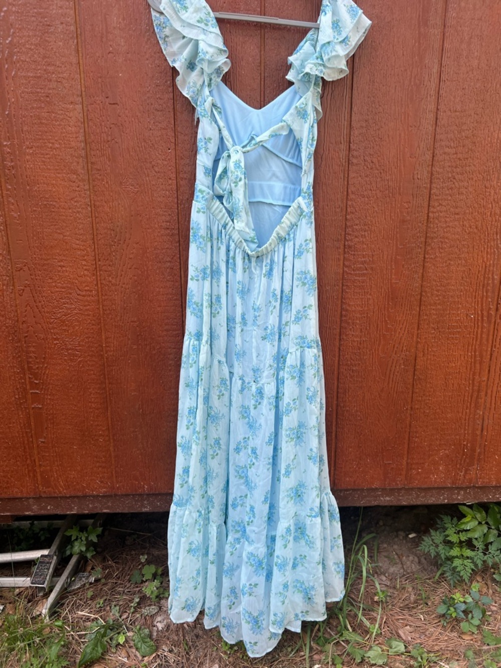 Altar’d State Lotte Blue Floral Maxi Dress Cottagecore Ruffle Strap Size Large - Picture 3 of 8